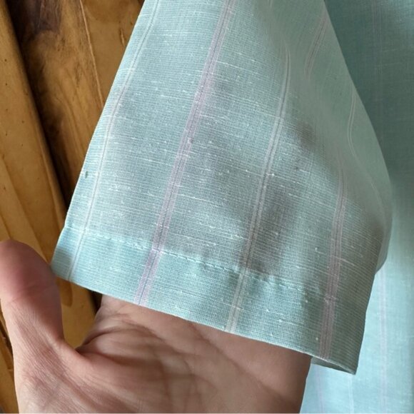 Vintage 80’s Men’s Light Blue Pinstripe Short Sleeve Shirt Button Down - Large - Picture 13 of 15